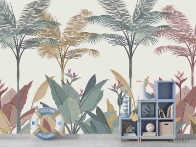 3D Tropical Plant Watercolor Self-adhesive Removable Wallpaper Murals