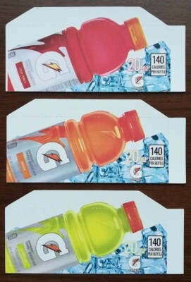 DIXIE NARCO, VENDO, ROYAL VENDORS, USI & FSI (3) VENDING MACHINE 20 oz "Gatorade" Vend Labels (Flavor Strips) - VARIETY PACK