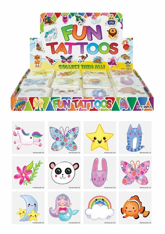 HENBRANDT CUTE Temporary Tattoos Boys Girls Kids Party Loot Bag Fillers