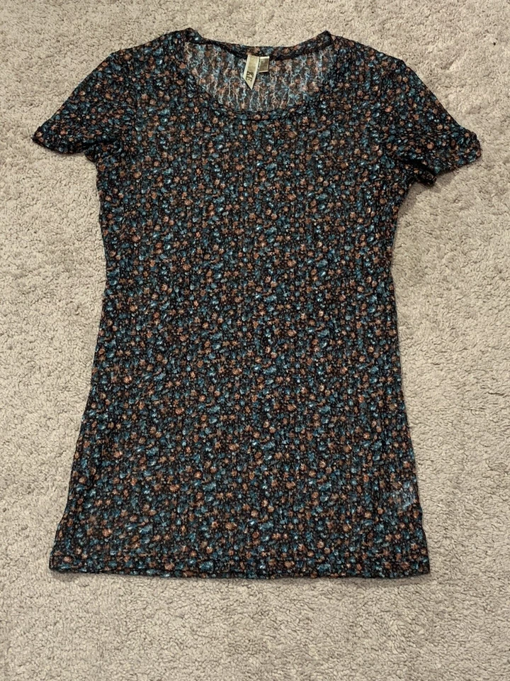 BKE Womens Shirt SIze Large Multicolor Floral Print Sheer Stretchy Top - Image 3 of 4