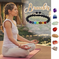 Mens Womens Natural Tiger Eye Tourmaline Stone Chakra Beaded Lucky Cuff Bracelet