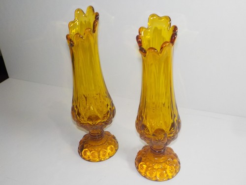 Juego de pares de jarrones vintage de vidrio ámbar oscilante con patrón de luna y estrellas de 11,5" - Imagen 4 de 6
