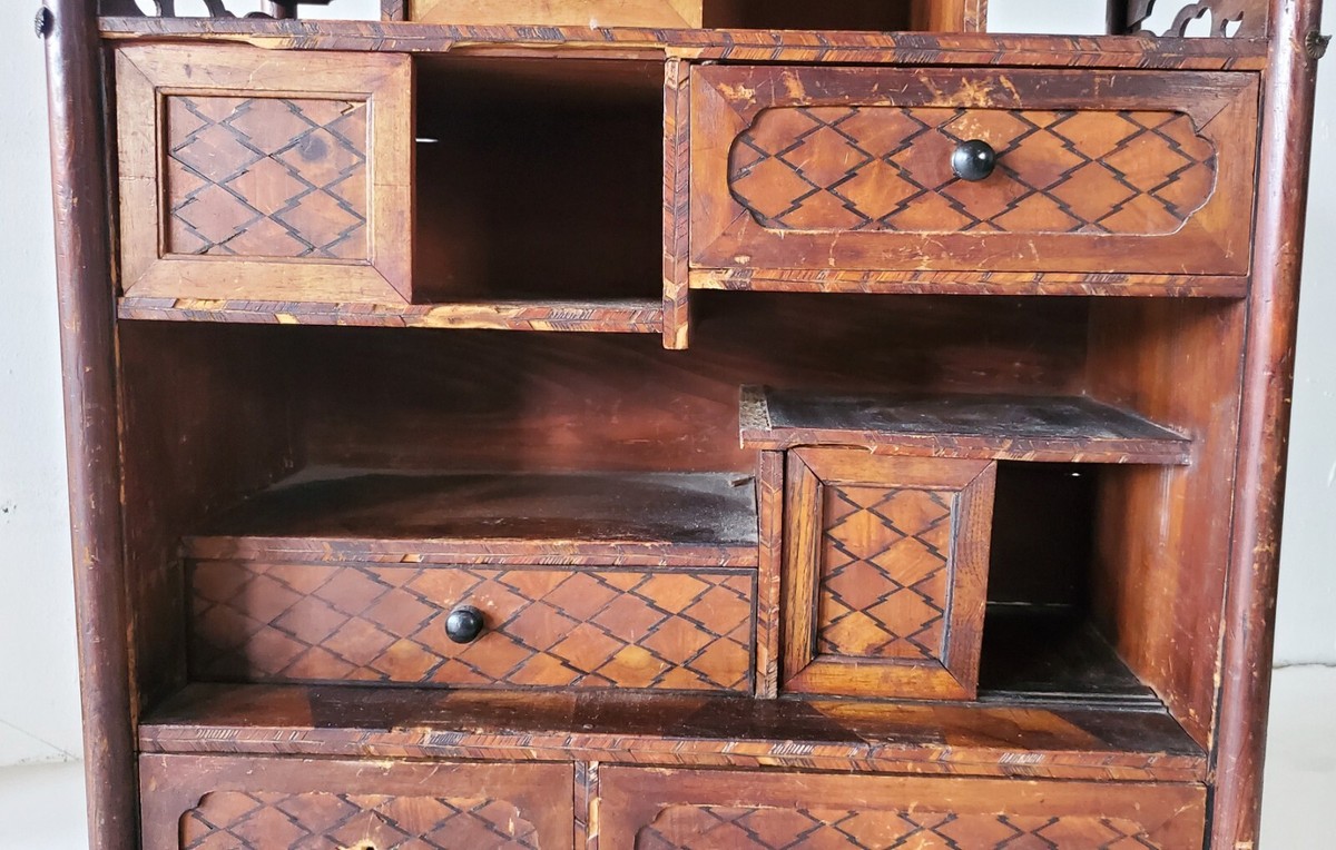 Antique 19th C. Japanese Parquetry Wood 'Shadona' Etagere Display