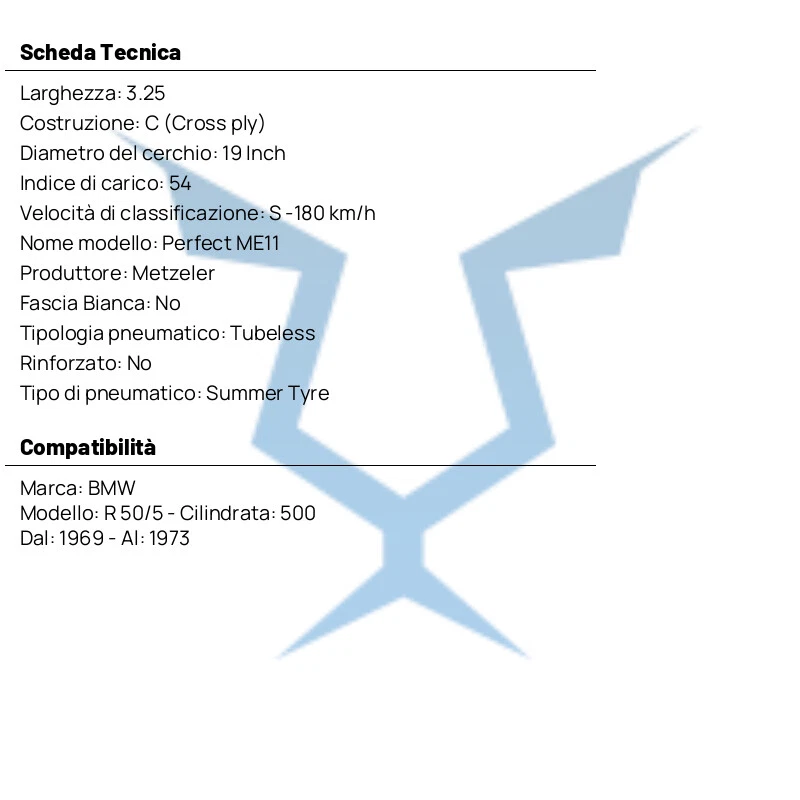 3.25-19 54S TL RUBBER METZELER PERFECT ME11 for BMW 500 R 50/5 1969-1973 - Image 4 of 4