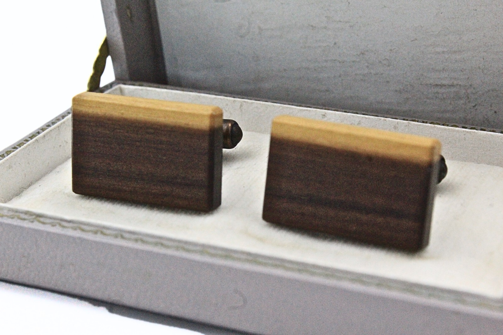 Distinguished MCM Rectangular Wood Copper Cufflin… - image 1