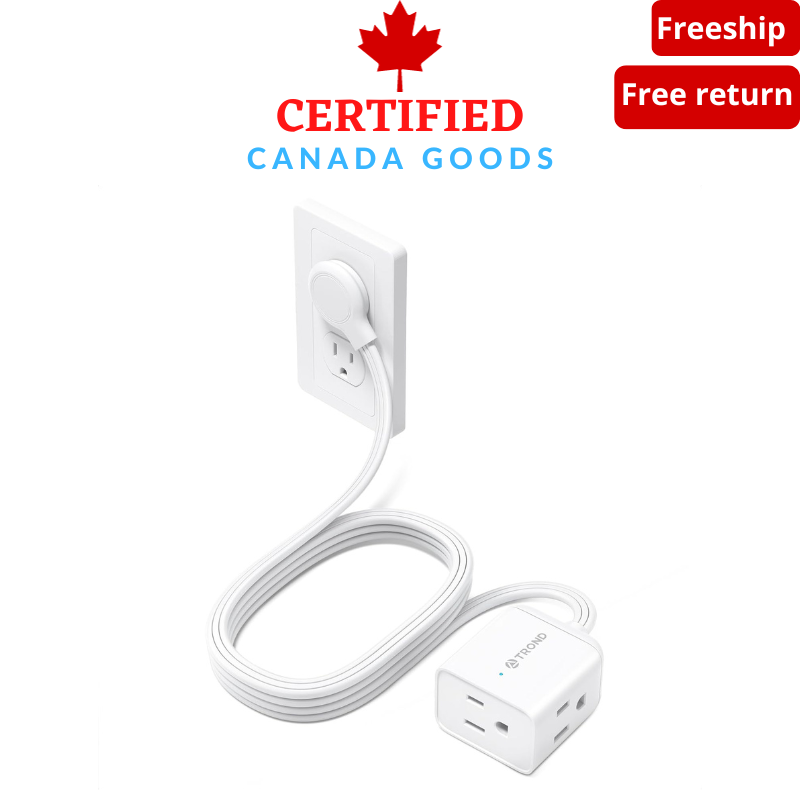 Flat Extension Cord 6ft-Right Angle Ultra-Thin Flat Plug, 3 Way Multiple Outlets-image