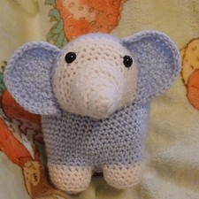 Handmade Crochet Amigurumi of an Elephant Stuffed Animal Toy Blue and light pink