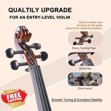 ADM Acoustic Violin for Beginner 4/4 Full Size Violin Set Solid Wood for Adul...