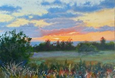 Paesaggio, dipinto ad olio "Tramonto" 7x10"