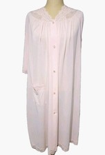 Vintage Shadowline Robe Size Medium Pink Rosebud Lace Button Up Nylon Housecoat