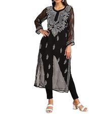 Women Galabooti Kurti Chikankari Embroidered Georgette Kurta  Free Slip S-XXL
