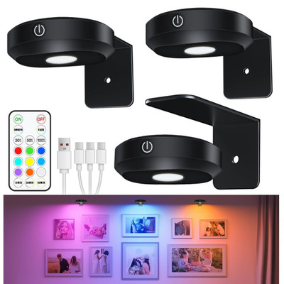 WILLED Bilderleuchte - kabellos LED Spot Akku Fernbedienung, RGB Farben Timer