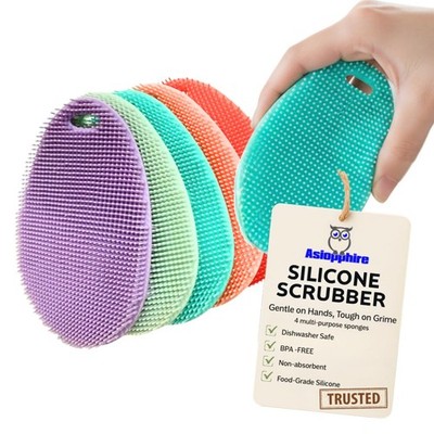 Silicone Sponge Dish Scrubber - Food Grade Silicone Dish Scrubber and Housecl...