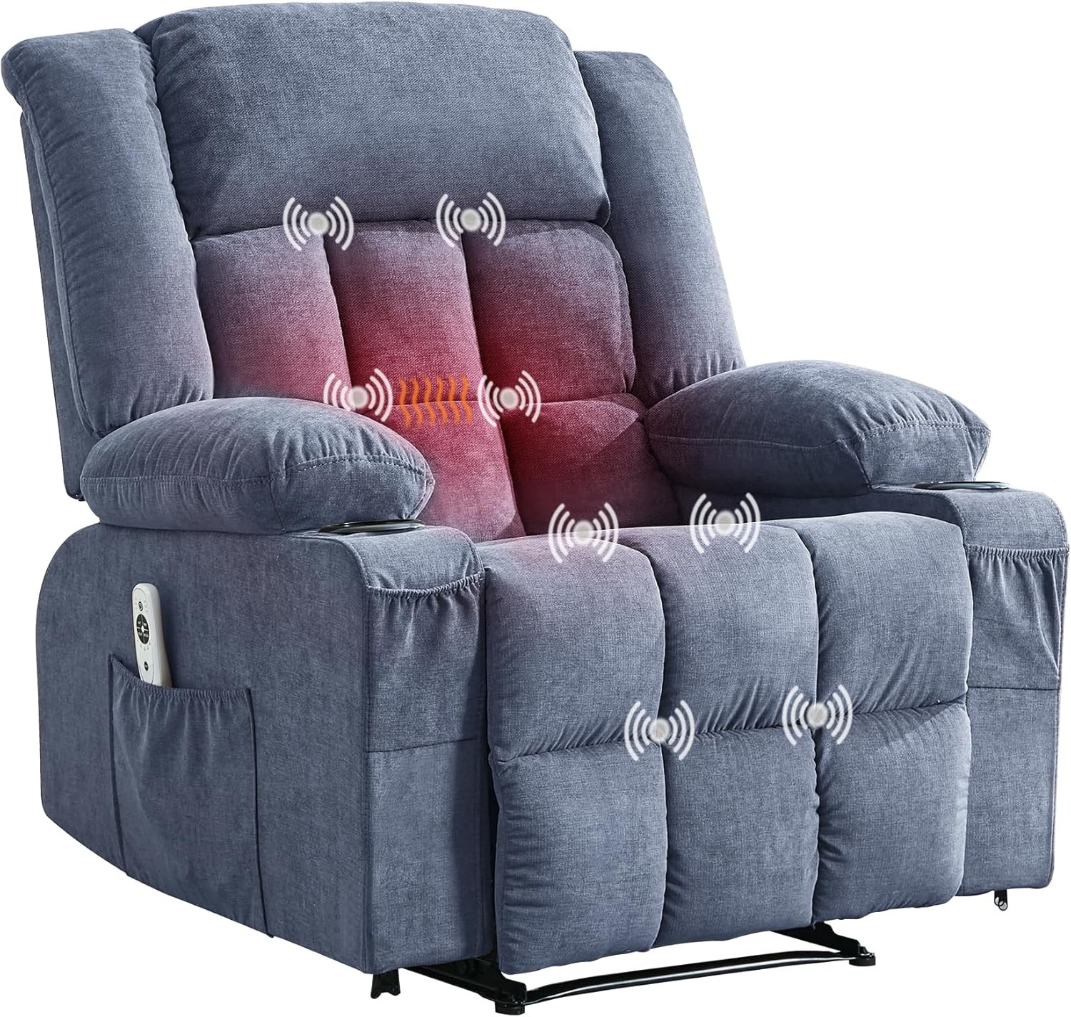 Oversized Recliner Chair with Heat Massage, Rocking Sofa w/ Side Pockets & Cups