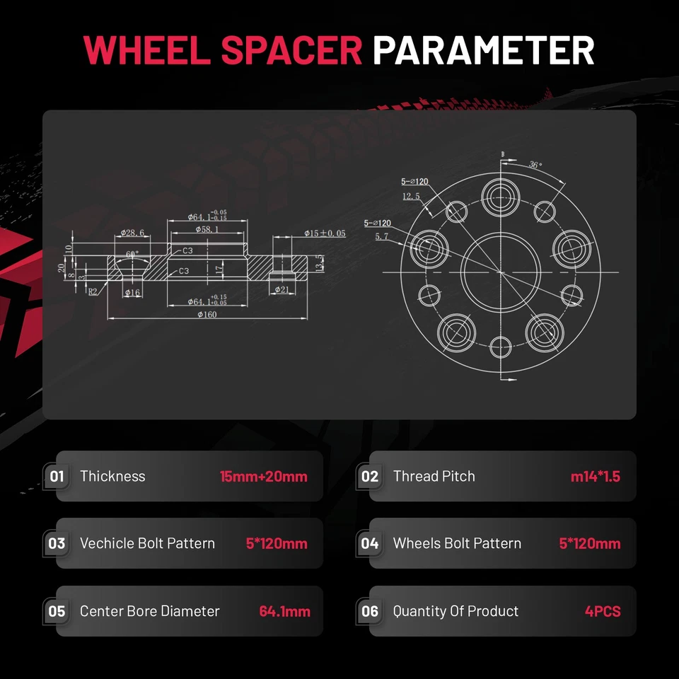 4Pcs 15mm+20mm 5x120 5 Lug HubCentric Wheel Spacers For 2009-2014 Acura TL Foto 2 de 4