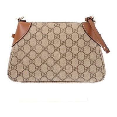 GUCCI GG Emblem Small 2WAY Shoulde Bag Handbag Leather Brown Gold