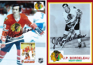 2 J.P. BORDELEAU Authentic Signed Autograph Chicago Blackhawks 4X6 Hockey Photos