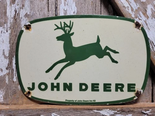 RARE VINTAGE JOHN DEERE PORCELAIN SIGN 1962 TRACTOR FARMING FARM EQUIPMENT 12"