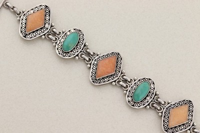Sterlingsilber grün und orange Edelstein Armband 7''