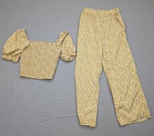 Mixed Brands Pants Set Girls 12 Yellow Floral Puff Sleeve Smocked Top 2 Piece