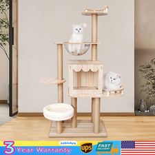 60" Pet Cat Scratching Tree Tower Large Activity Center Rest Sleep Playing Condo