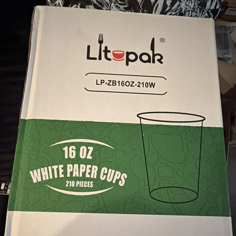 Litepak 16 oz White Paper Cups, Round Cup Only, 210 Pieces LP-ZB16OZ-210W