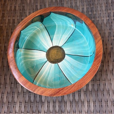 Mexico Folk Art Hand Crafted & Hand Painted Decorative Mesquite Wooden Bowl 