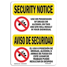 OSHA Notice Sign - Or Alcohol Dismiss Bilingual | Aluminum Sign Made in The USA