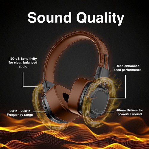 Soundtec Wireless On-Ear Headphones Bluetooth Foldable Brown 10hr Playtime - Picture 4 of 12