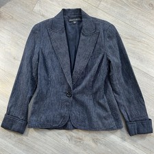 Lafayette 148 Women's Size 4 100 Virgin Wool Blazer Blue Silver Metallic Office