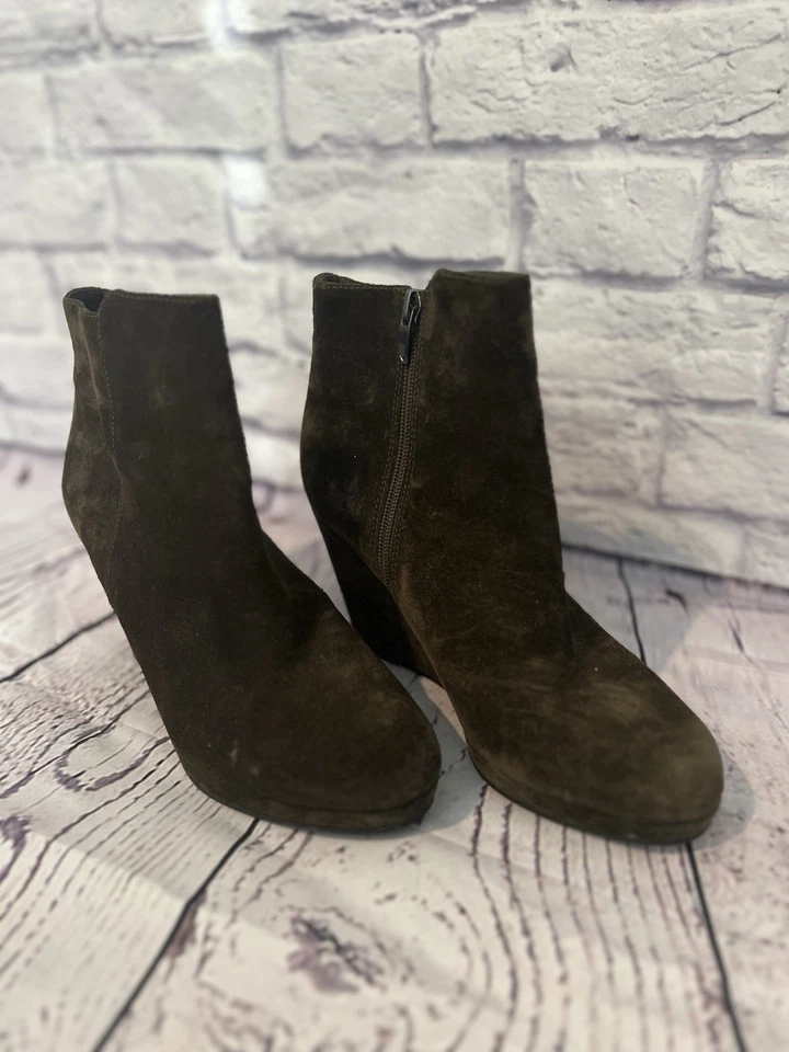 Botín de cuña VIA SPIGA de gamuza talla 8 para mujer color oliva con cremallera hecho en Italia Foto 3 de 4