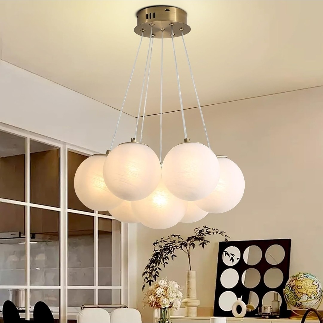 Modern Glass Bubble Chandelier Lighting - 7 Lights White Ball Sputnik Penda New