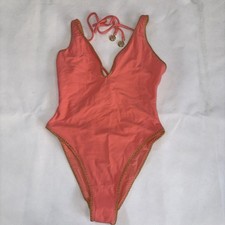 Luli Fama Coral Luxe Stritc V Neck One Piece Swim Suit Small NWT