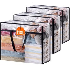 Lifewit 3 Pack Clear Clothes Storage Bags, 110L Plastic Blanket Storage Bag, ...
