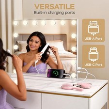 Hollywood Large Makeup Mirror Bluetooth Touchscreen 15 Dimmable LED Bulbs 46*58