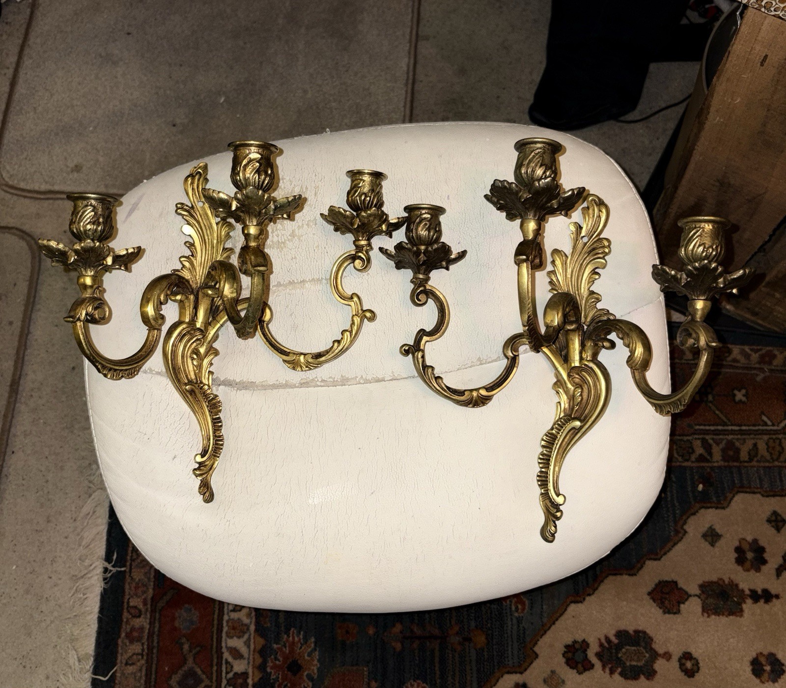 2 X 3 arm Large Louis XV Rococo  Gold Gilt Bronze Wall Light Candle Sconces vgc 
