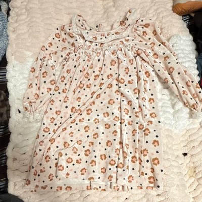 Marie Nicole Girls Size 5/6 Ivory Leopard Print A-Line Puff Sleeve Knee Dress