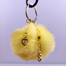Personalized Initial Letter S Keychain Faux Fur Yellow Pom-pom, Charms 198