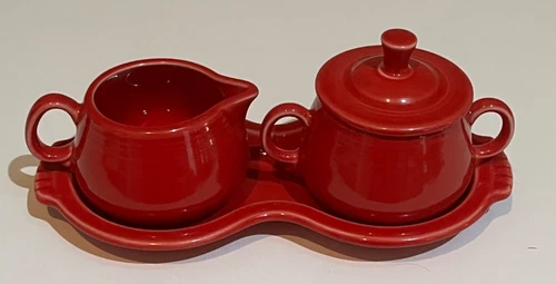 Fiesta Scarlet Red Sugar Creamer & Tray Set EUC