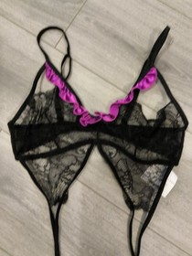 BNWT Vintage Ann Summers Black & Orchid Obsession Spider Basque Size Large