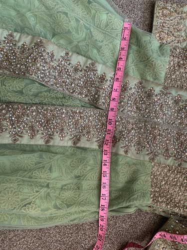asian party special occasion anarkali mint green intricate embroidered net gown - Picture 16 of 16