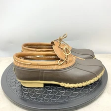 LL Bean Moc Boots Men Size 9 Shoes Duck Brown Rubber Leather Tie Slip On Low