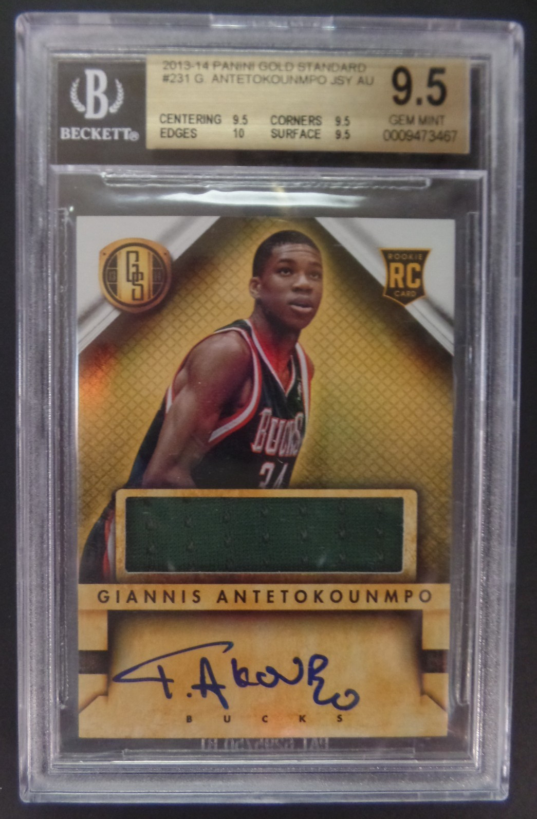 2013 GIANNIS ANTETOKOUNMPO PANINI GOLD STANDARD JERSEY AUTO BGS 9.5 WITH 10 AUTO