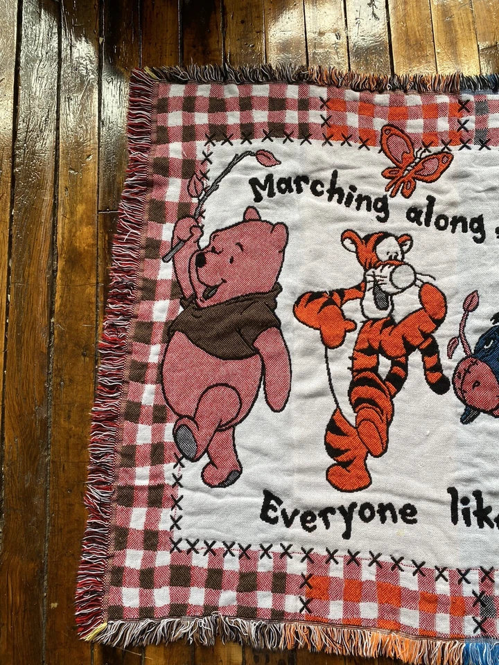 Manta tapiz tejida vintage años 90 Disney Winnie the Pooh 4,5x3,5 EE. UU. Foto 2 de 4