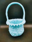 Fenton Blue Satin Glass Poppy Basket 11”