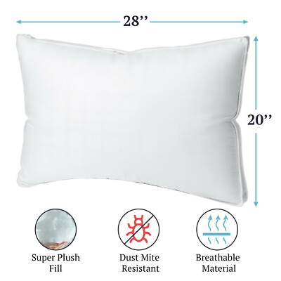 300TC 100% Cotton Hypoallergenic Down-Alternative Gusseted Bed Pillows  (2-Pack)