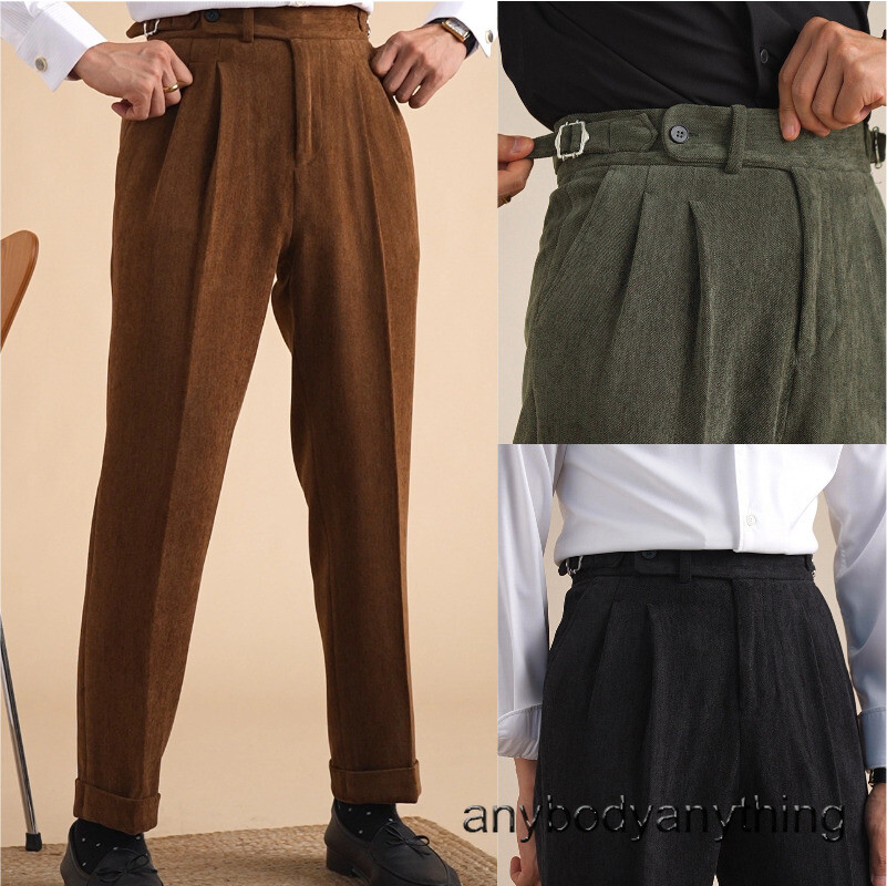 high waisted pleated dress pants Men High-waisted Business Italian Naples Casual Suit Trouser women-shoes