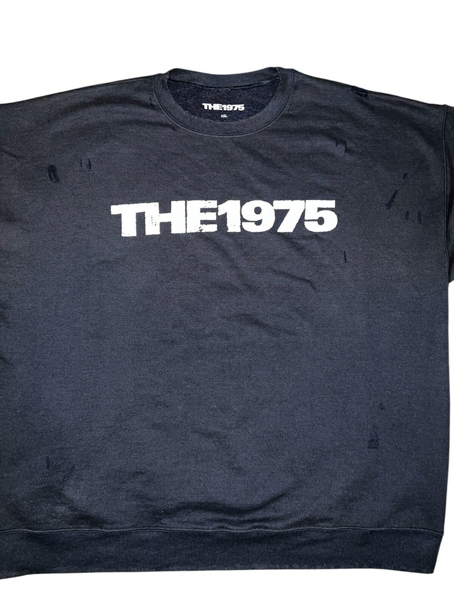 The 1975 Band XXL Mens Distressed Crewneck Sweatshirt Black