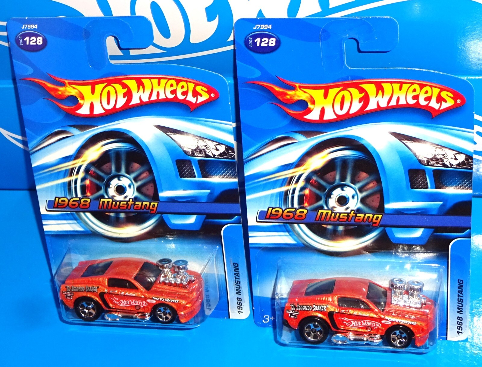 Hot Wheels 2006 Mainline 2 Cars 1968 Mustang Light & Dark Orange Color Variation