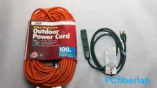 100FT ACE Outdoor Medium Duty Power Cord 16 Gauge with extra 6FT 3-way cord